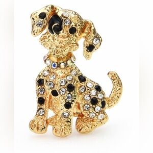 Gold and Black Crystal Dog Brooch
